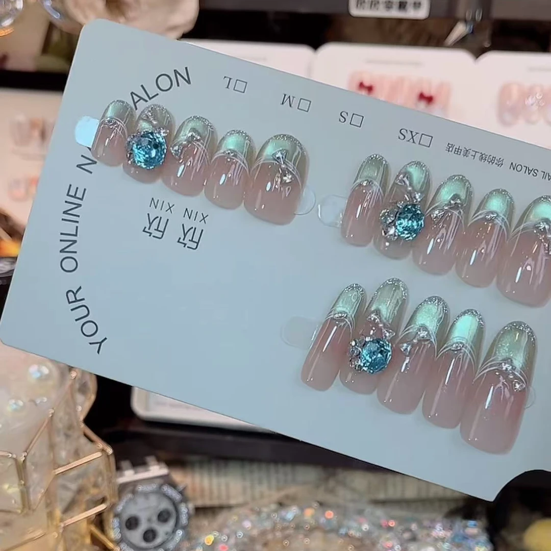 破碎蓝晶- painted clear bow 纯手工穿戴甲 10片装