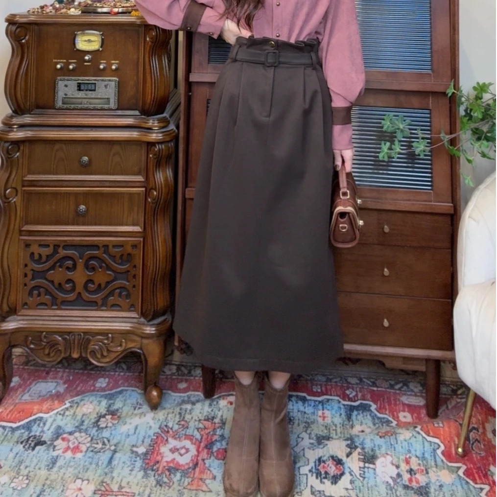 清【港万】百搭时尚复古设计感半身裙B919