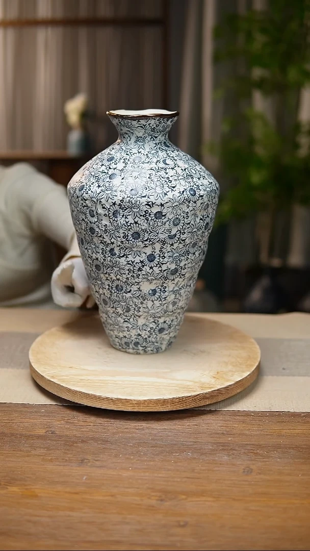 【闪购商品】陶瓷  花器青花瓷向日葵高脚