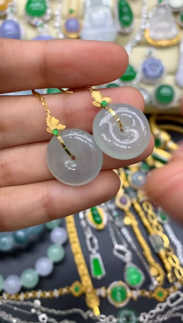 翡翠18K金镶嵌耳饰130-中国好珍宝