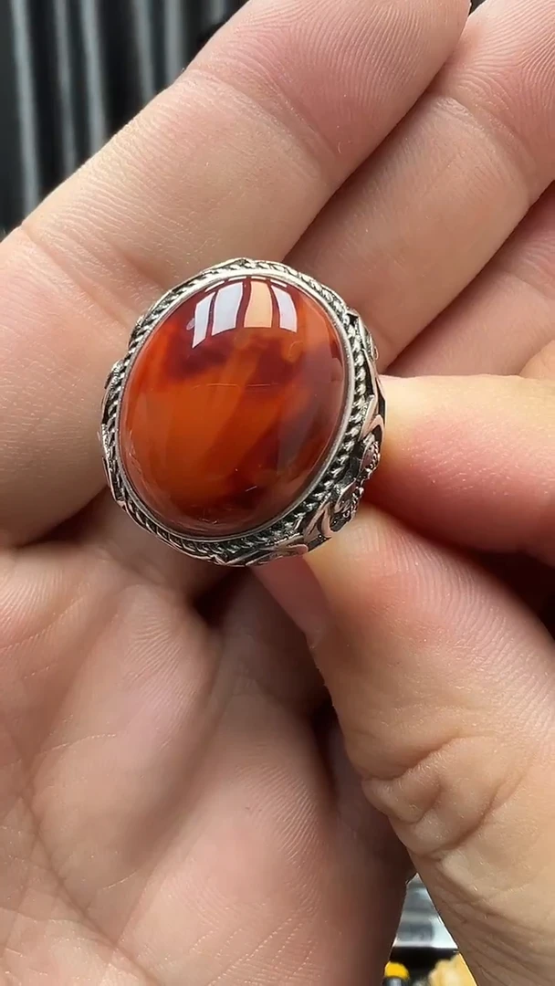 银S925镶嵌南红玛瑙戒指南红戒指