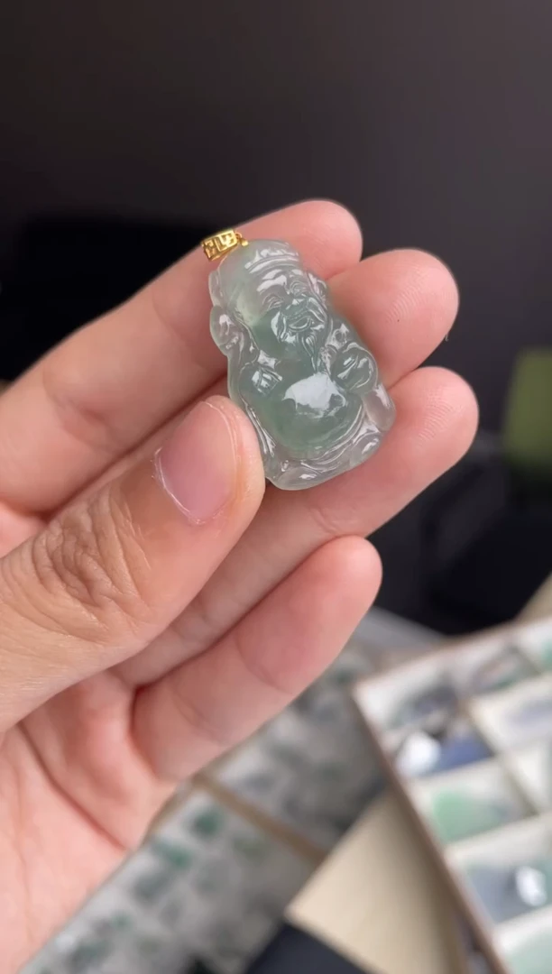 吊坠(不含链)18K金镶嵌翡翠天然缅甸A货翡翠