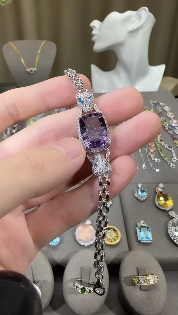 银S925镶嵌手链紫晶11*16mm手链高级款
