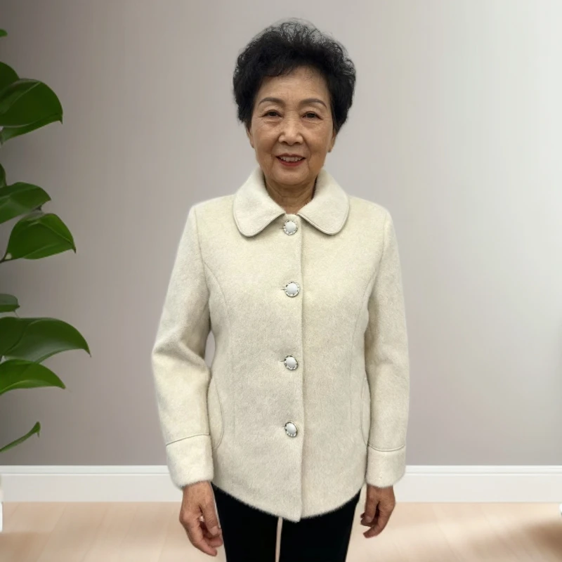 11226-秋冬新款翻领单排扣气质中老年妈妈装开衫外套女（康燕）