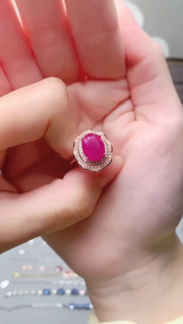 银S925镶嵌戒指红宝石56