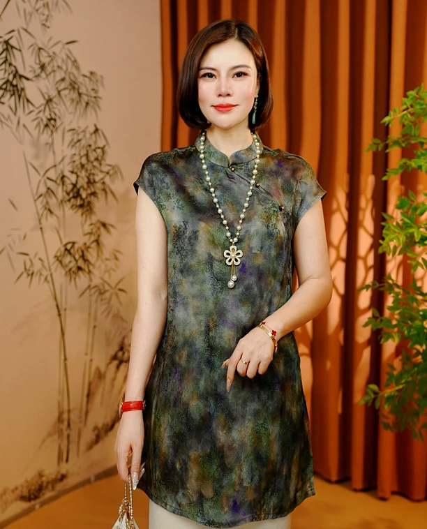 【山水画】2025新款夏季新中式T恤短袖刻印修身显瘦减龄气质款