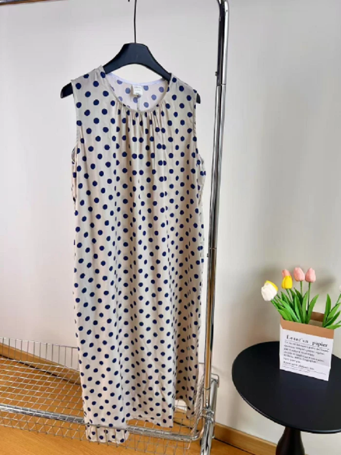 （现）无袖新款碎花棉绸连衣裙女士夏季妈妈大码睡裙外穿