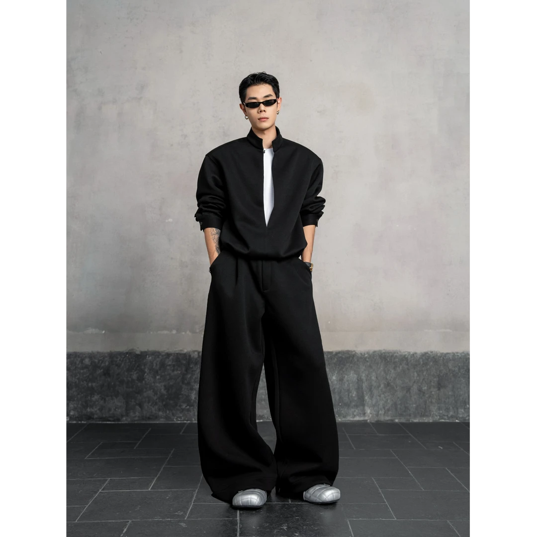 DBW Doublewin休闲层次感假两件立领卫衣男宽松百搭卫裤套装1272