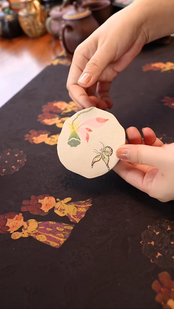 茶壶紫砂白玉段泥红荷花杯垫