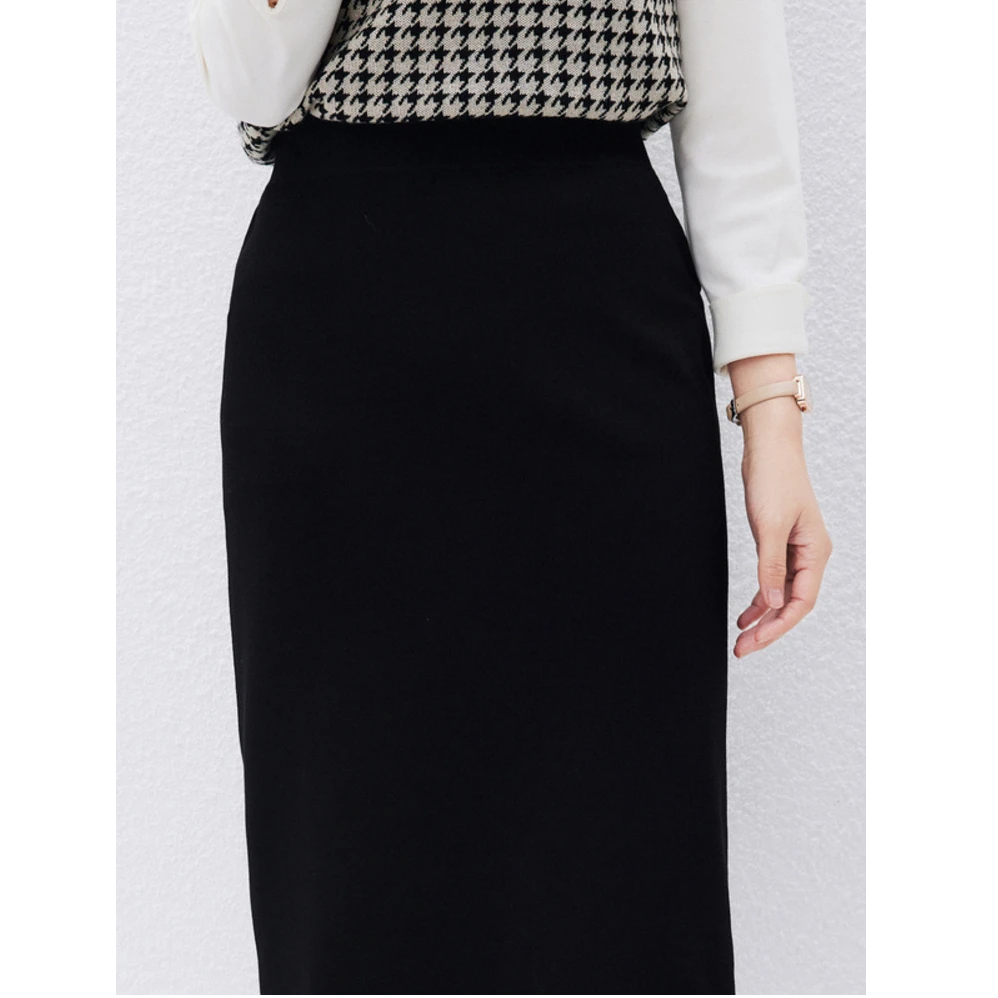 【晨粉专享价】【商场同款】黑色针织半身裙子女修身2025春季新款