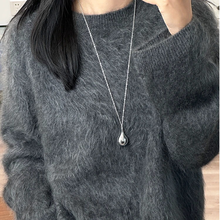 铜合金项链 韩系水滴吊坠项链简约高级感轻奢小众设计长款毛衣链