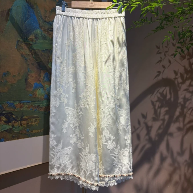 桃花源 芳华设计新中式提花阔腿裤国风刺绣阔腿裤FH-A038