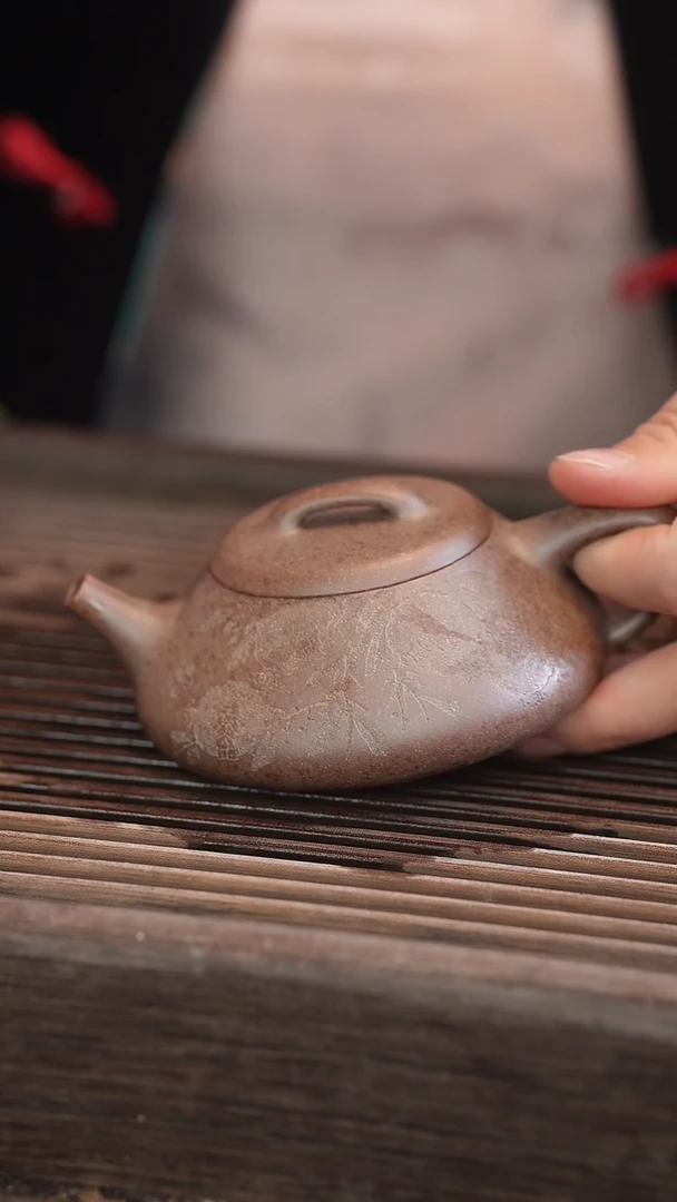 茶壶紫砂纳瓢 还原烧 雕刻 半手工 170cc