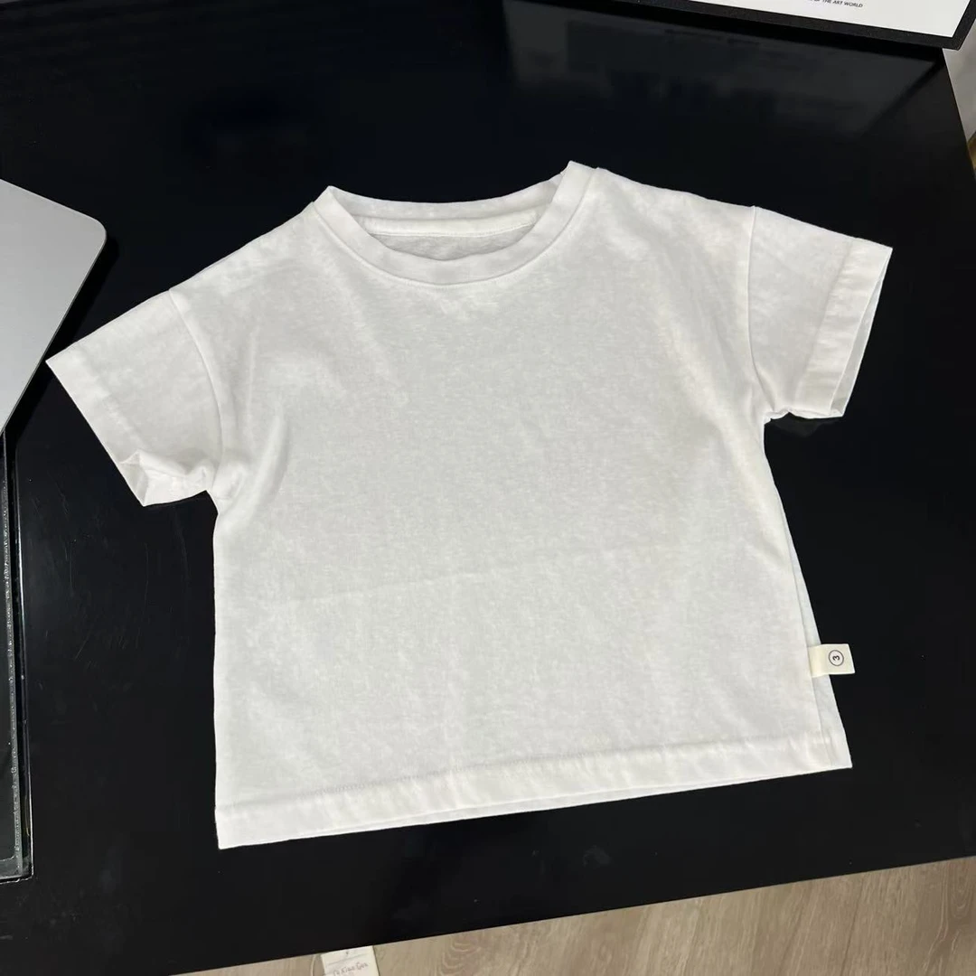 2025年夏季新款儿童短袖休闲百搭宽松时尚洋气80088纯白T恤