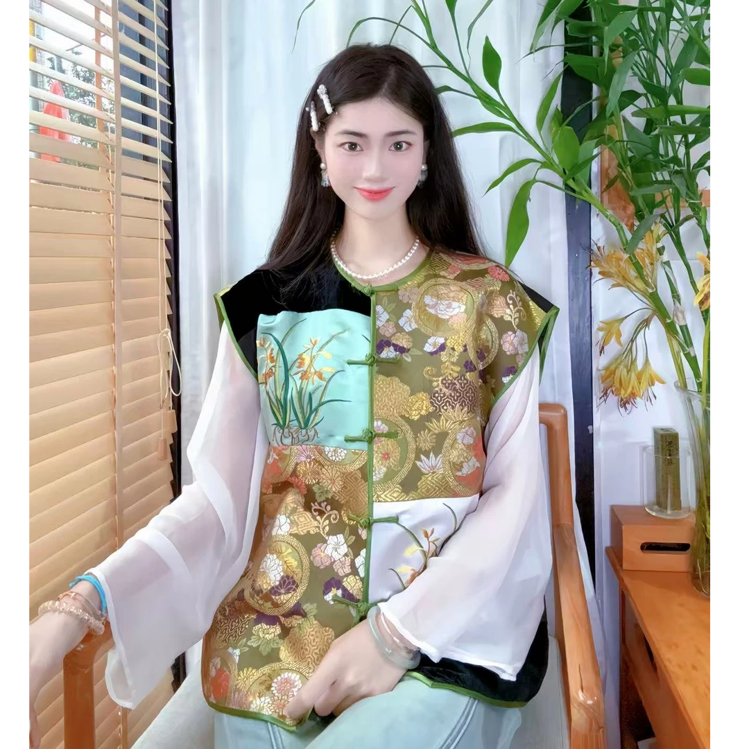 2679水仙花 织锦 丝绒  拼接马甲