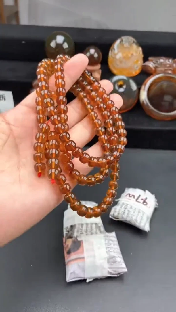 未镶嵌琥珀手链金棕红老型珠108项链【多样性发货其中一