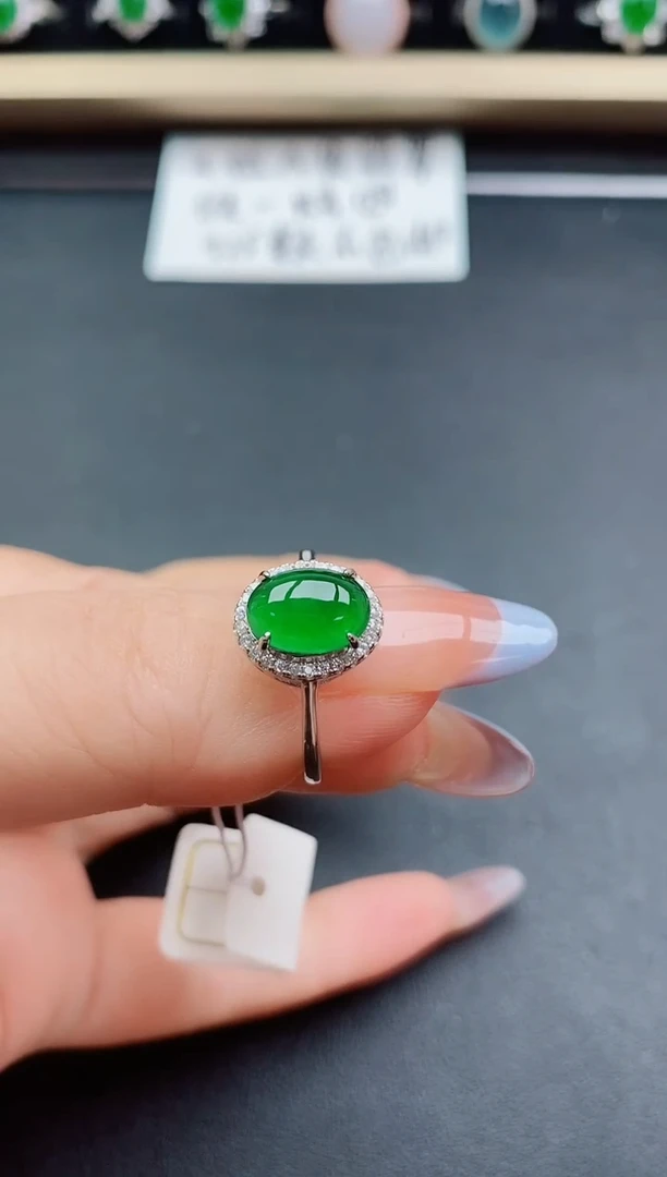 翡翠戒指银S925镶嵌58750