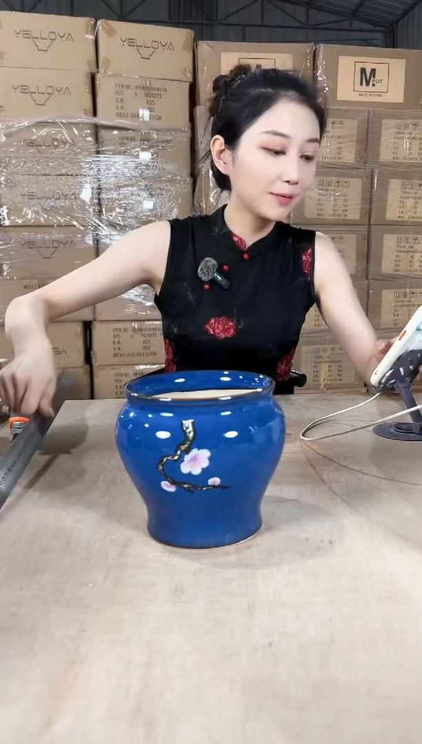 缸型深蓝花釉勾花13x13