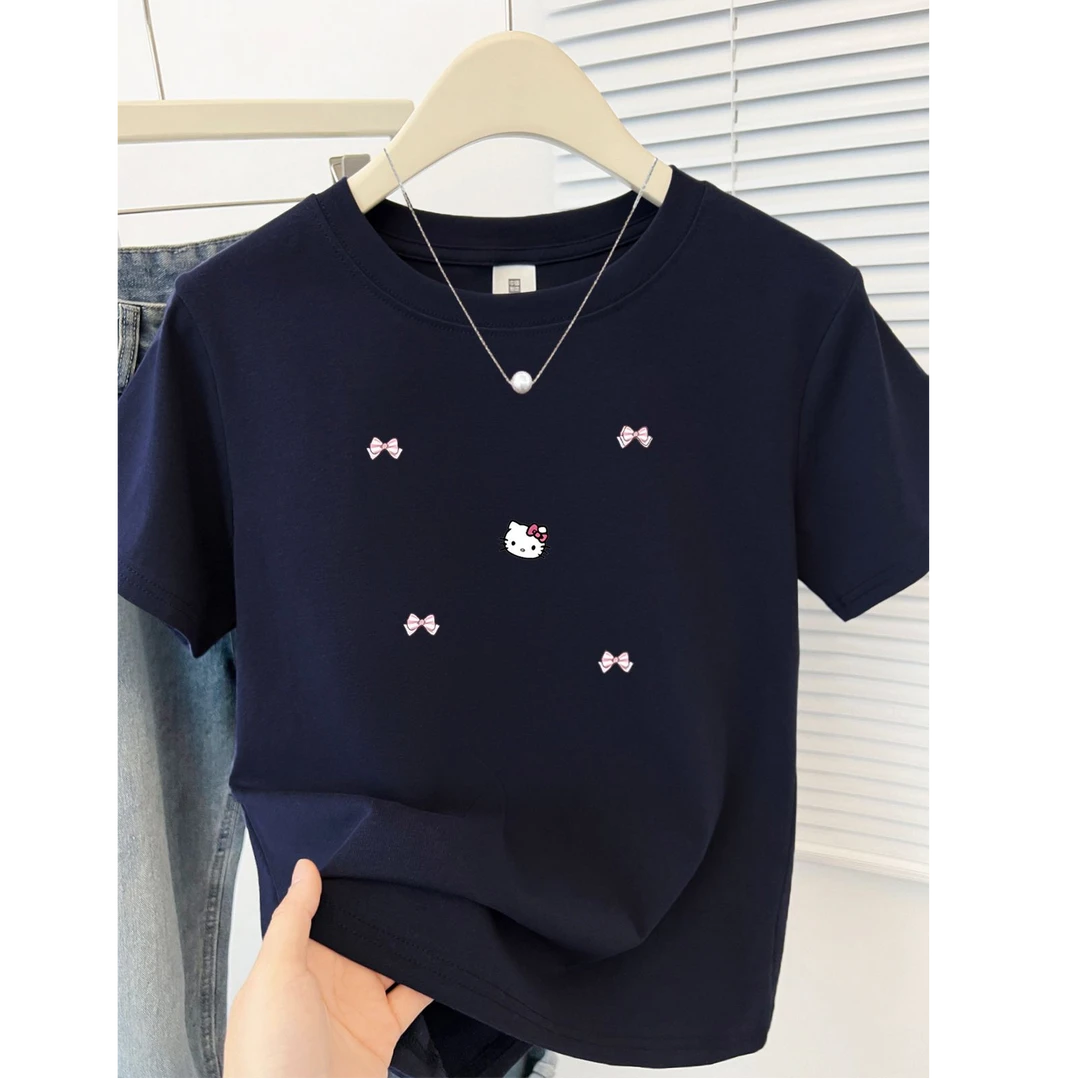 简约印花夏季2025新款正肩短袖T恤小个子青春百搭圆领显瘦上衣潮