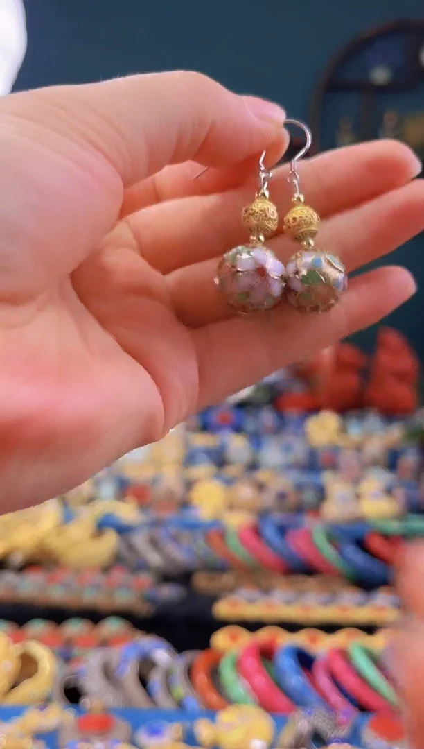 非遗 景泰蓝耳饰 金地1.4