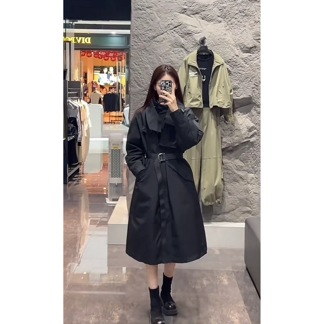 sdeer圣迪奥女装高领连帽撞色字母收腰两件套长款羽绒服S21482490