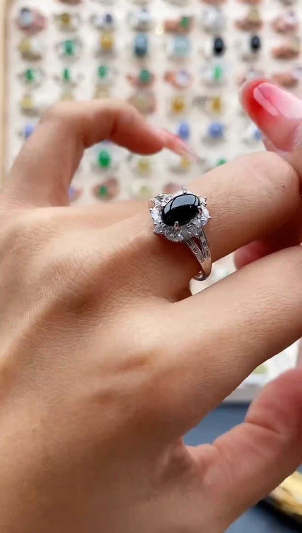 【闪购商品】翡翠戒指银S925镶嵌缅甸天然A货翡翠222  8+3