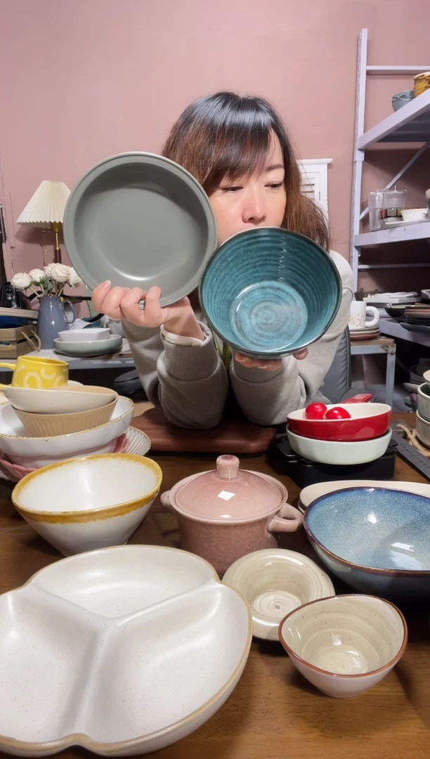 瓷微瑕（2个装）绿草帽+绿螺纹碗