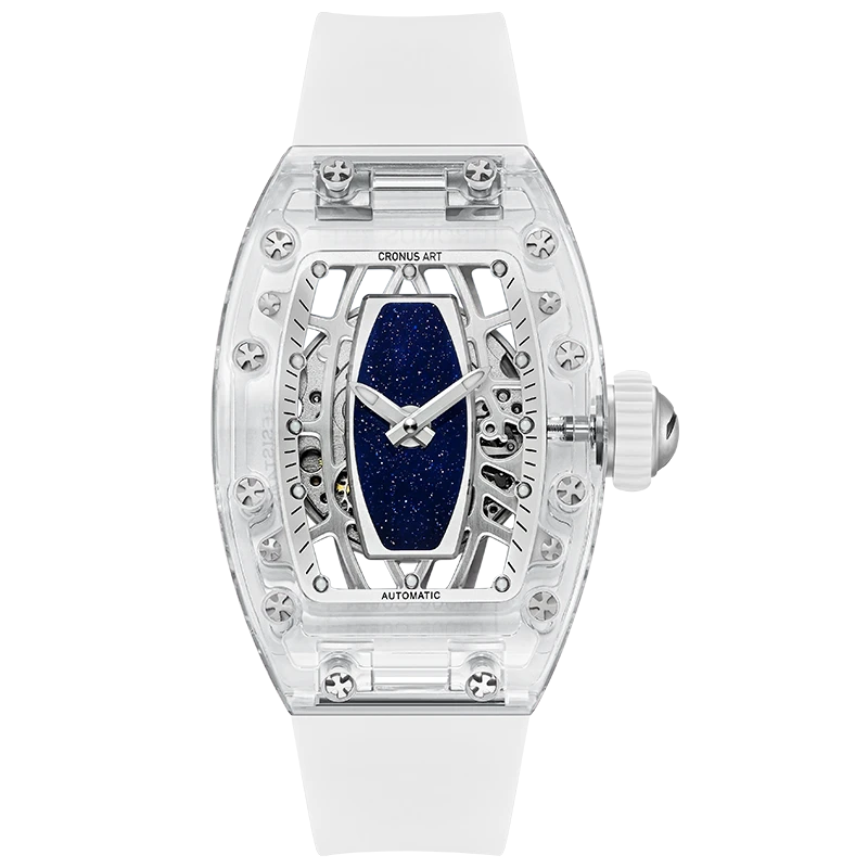 CronusArt克洛斯白月光水晶时尚潮流镂空机械表夜光指针酒桶女表