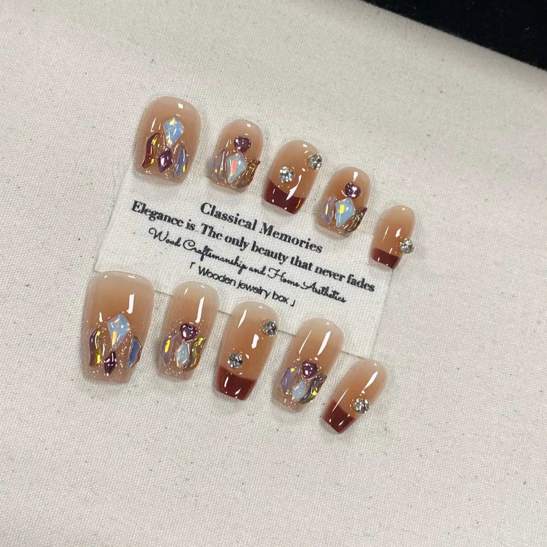 M秋冬【溏心落日】JD1649纯手工轻奢穿戴甲高级感美甲（无工具包）