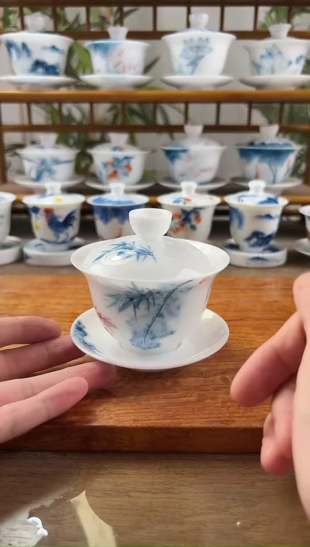 微瑕高冰鱼之乐150ml三才盖碗
