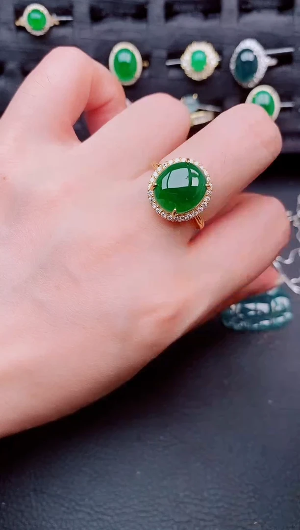 翡翠戒指银S925镶嵌天然a货翡翠244