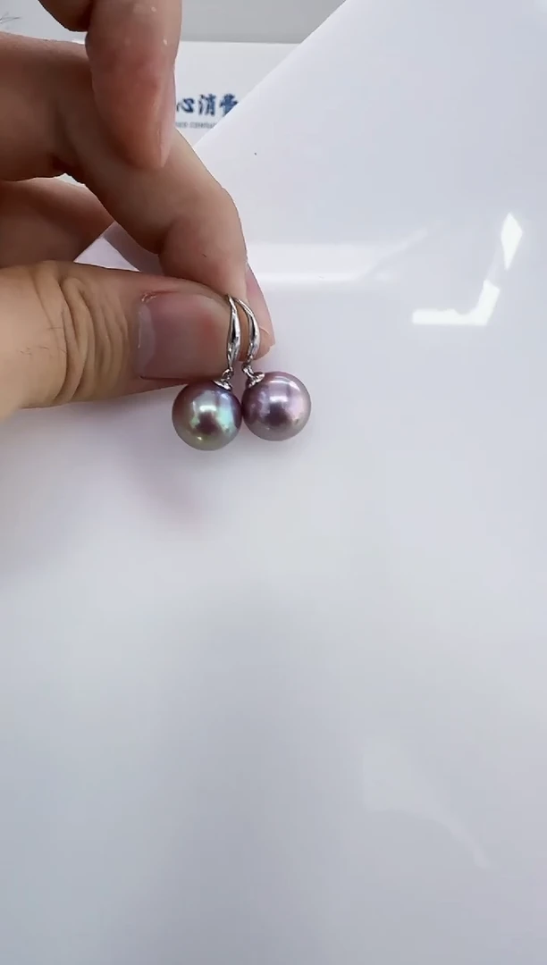 银S925镶嵌淡水珍珠DA紫珠耳钩12-13 y249