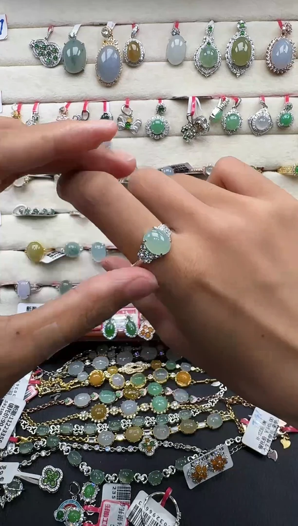 翡翠戒指银S925镶嵌戒指393