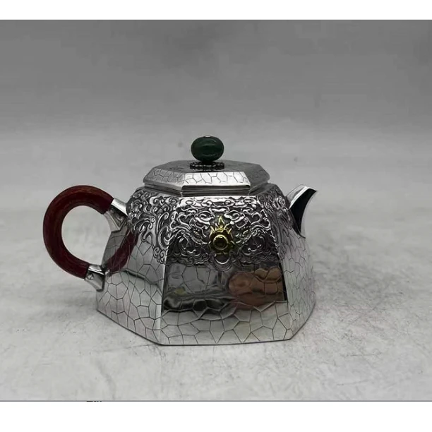 大师壶 漆把冰裂纹錾刻饰纹矮六凌形小壶 SWA1816