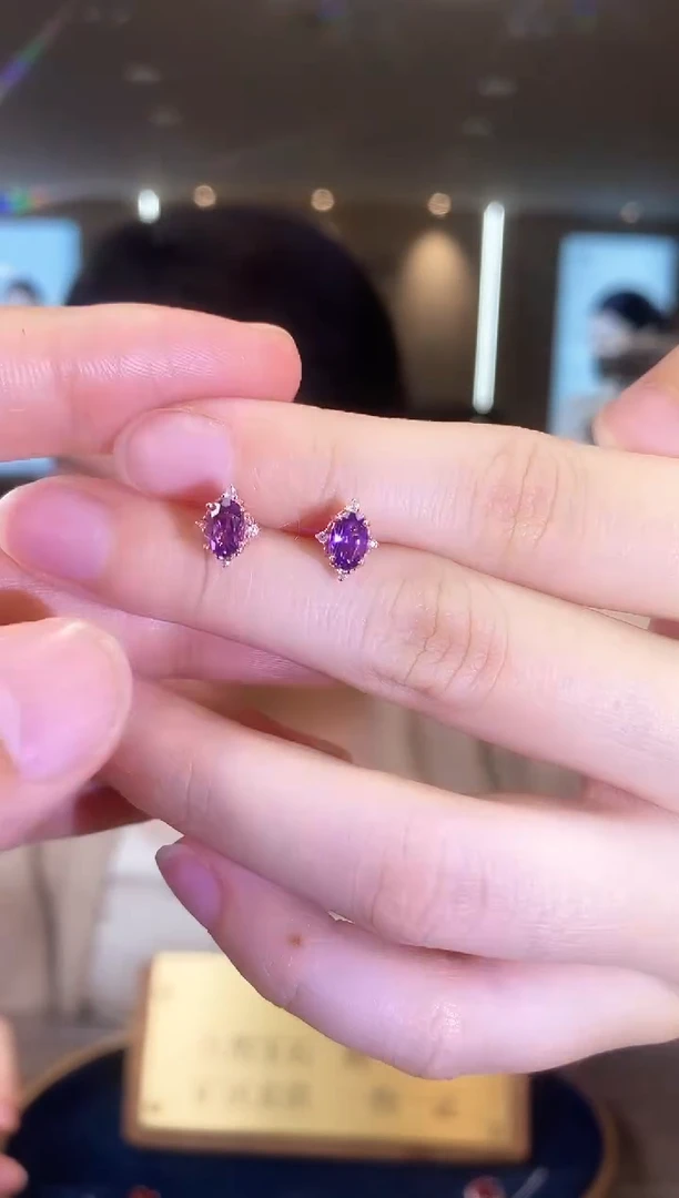 【闪购商品】水晶耳饰银S925镶嵌09天然宝石