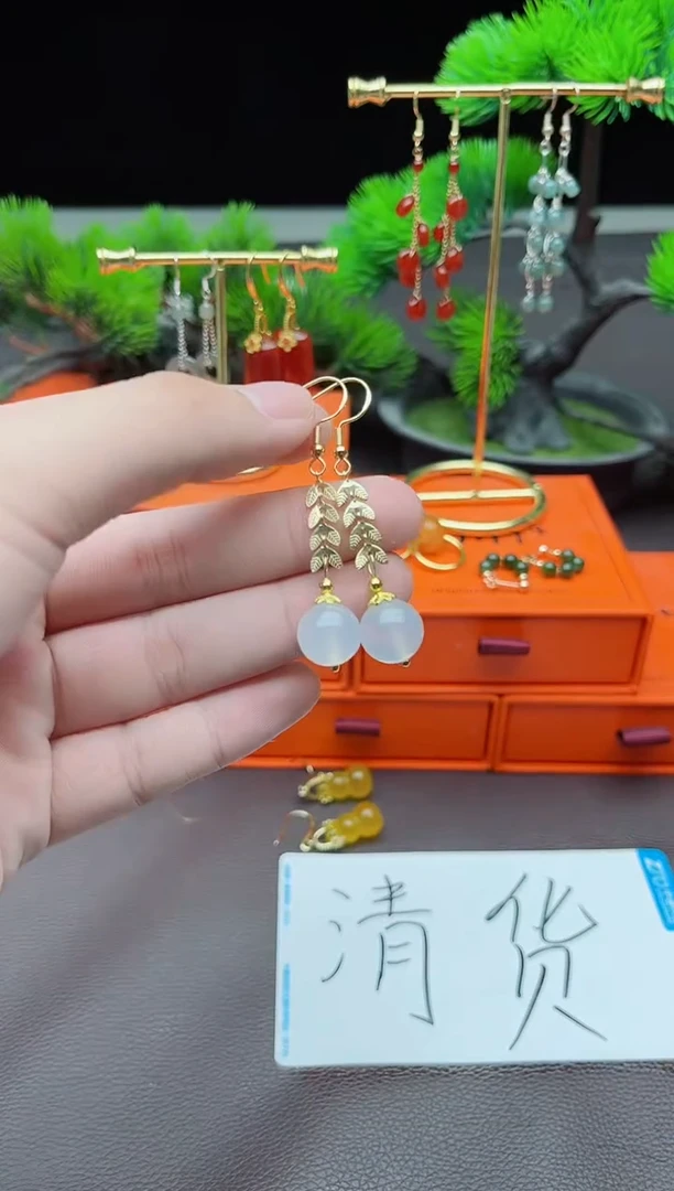 玛瑙/玉髓耳饰银S925镶嵌915