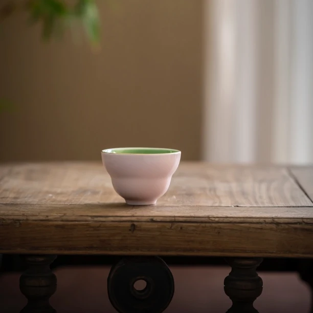 四海新品【春粉夏绿双色釉葫芦杯】高温陶瓷双色釉茶道器具茶杯50ml