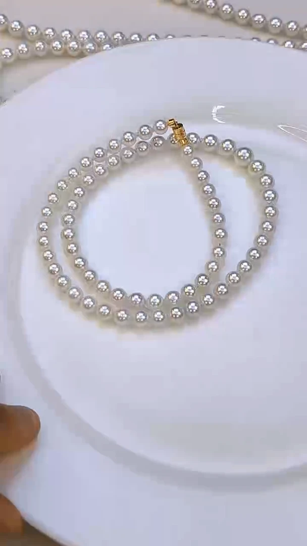 项链18K金镶嵌淡水珍珠5.5-7