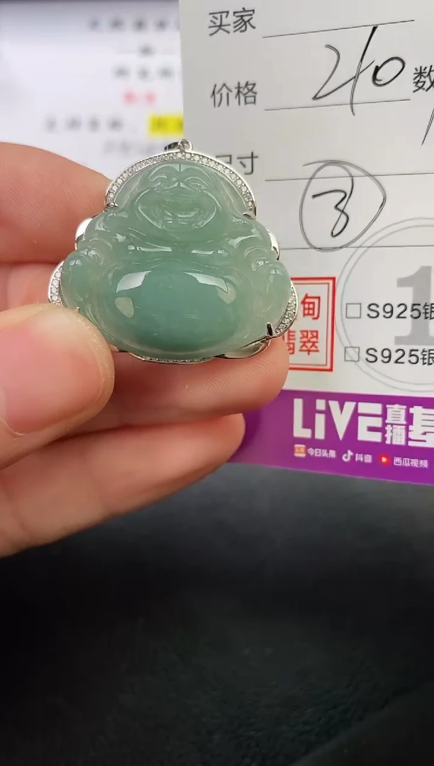 颈饰银S925镶嵌翡翠不**予挂件