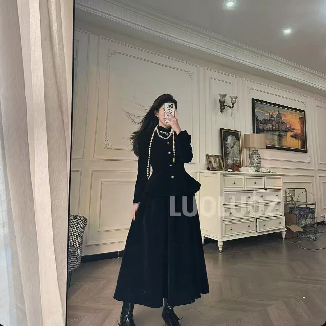 【现货】LUOLUOZ【夜幕星河】气质假两件名媛时尚长款连衣裙JF498
