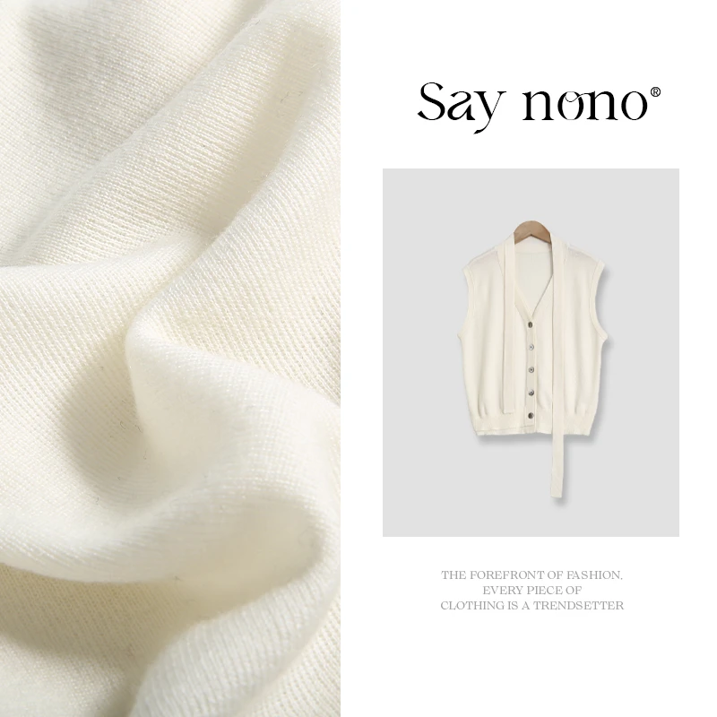 懒猫nono│Saynono 挂脖飘带无袖不规则系扣V领针织衫/XXZF2551