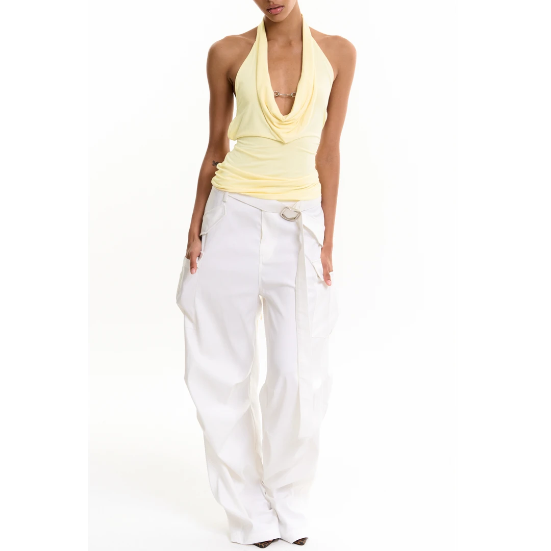 Razorr 原创黑白可拆卸腰带大口袋阔腿宽松切割直筒拖地休闲长裤