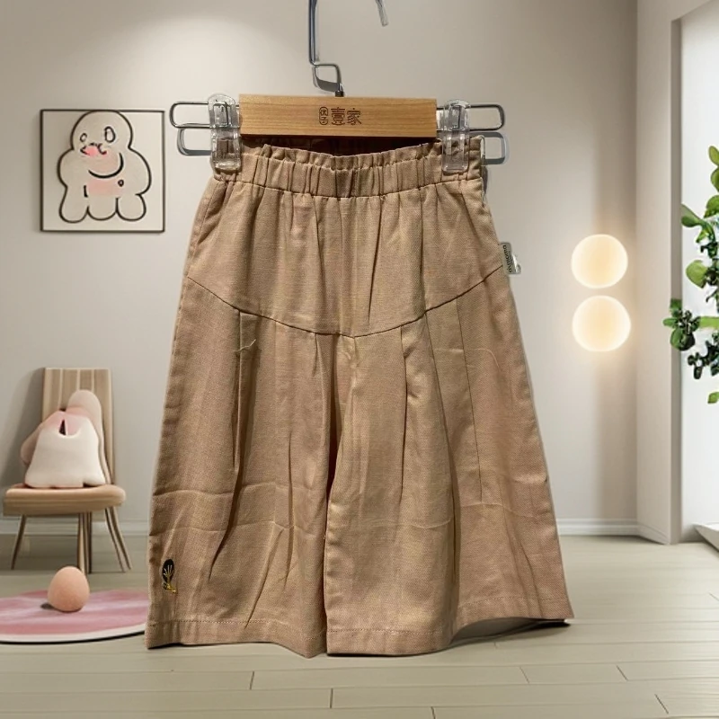哎麻麻高品质9022902女童时尚休闲百搭卡其色百褶裙裤阔腿韩版