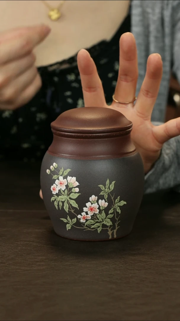 紫砂茶叶罐直播福利天青粉浆泥绘茶叶罐