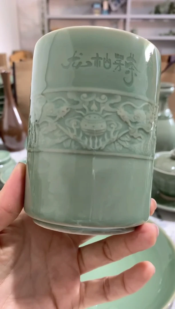 瓷片没有把手办公杯 双龙 微瑕处理