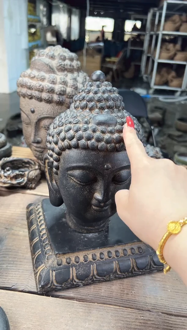 陶土小佛头+莲花底座