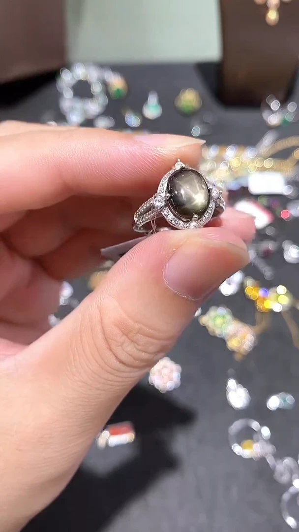 戒指星光蓝宝石银S925镶嵌戒指