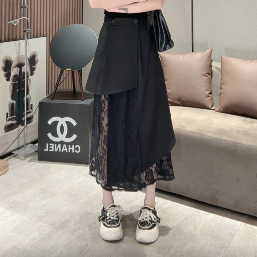 XQ4009【不规则蕾丝半身裙】夏季气质设计小众蕾丝网纱拼接半身裙