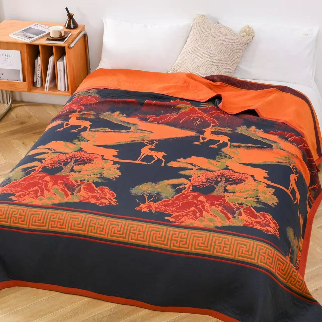 纱布盖毯天丝四季毯--枫丹白鹿