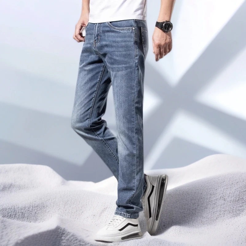 宾斯洛特牛仔裤男士修身小脚裤夏季新款潮牌直筒休闲长裤子男裤